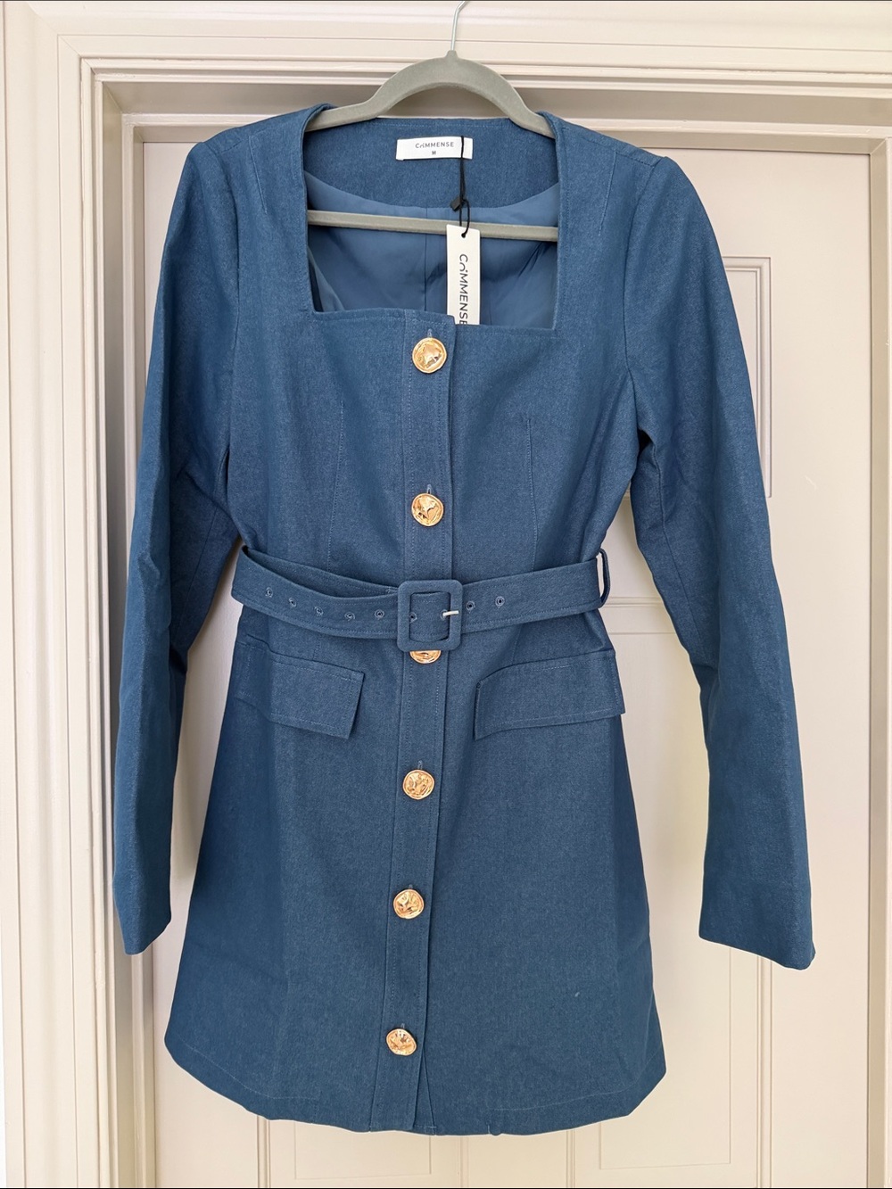 Commense Teal Blue Long-Sleeve Belted Mini Dress - Picture 2 of 3
